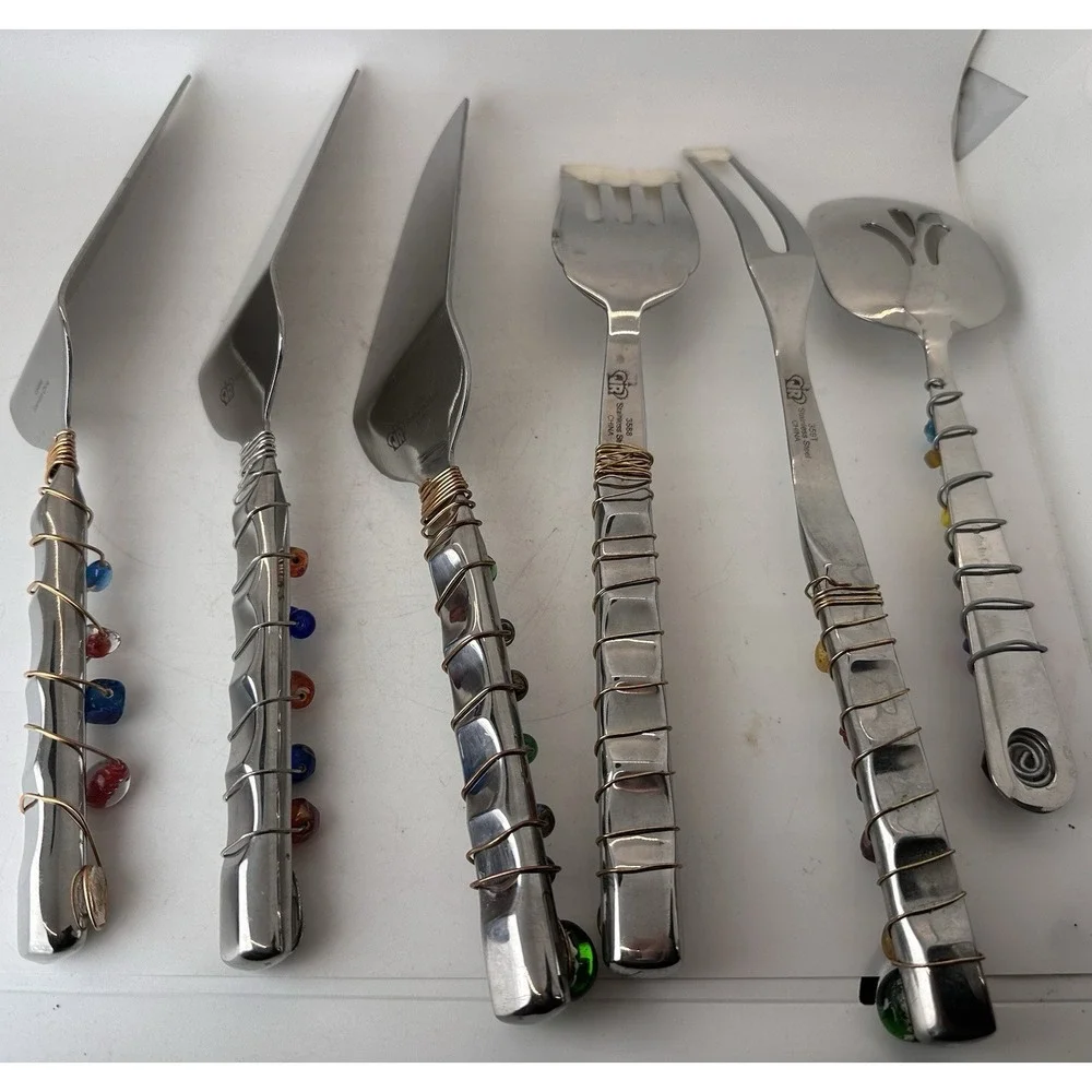 Handmade Beaded Wire Wrapped Stainless Serving Utensils Mixed Lot of 6
